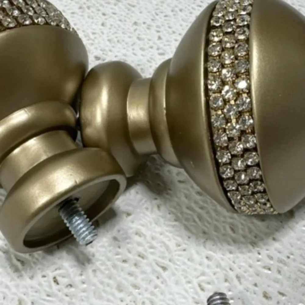 Fancy Curtain Rod Ends Gold Color With Rhinestones Set of One Home Decoration